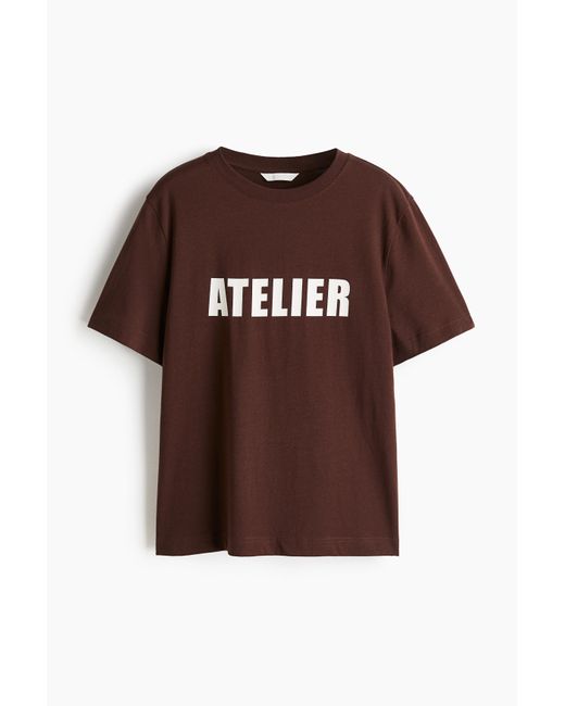 H&M T-shirt Met Print in het Brown