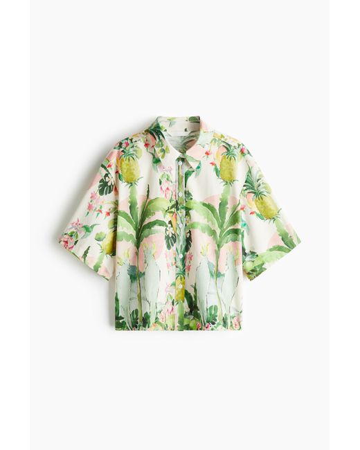 H&M Green Gemusterte Baumwollbluse
