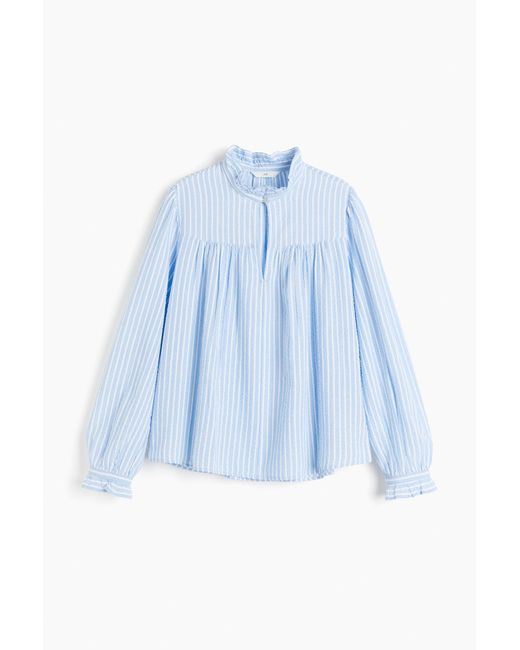 H&M Popover-blouse Van Seersucker in het Blue