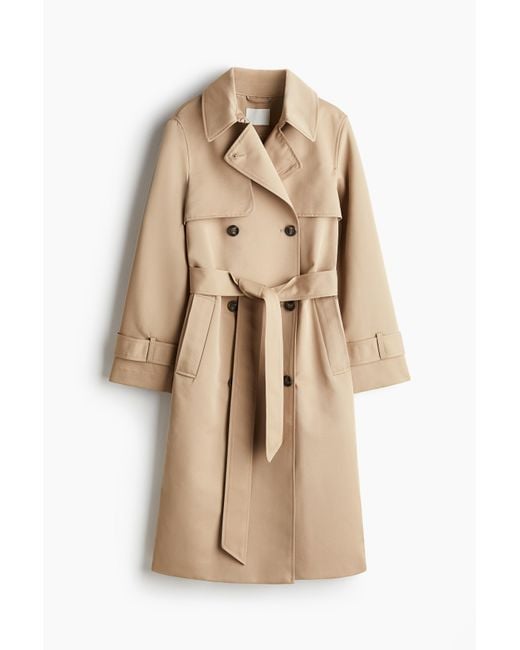 H&M Double-breasted Trenchcoat Van Twill in het Natural