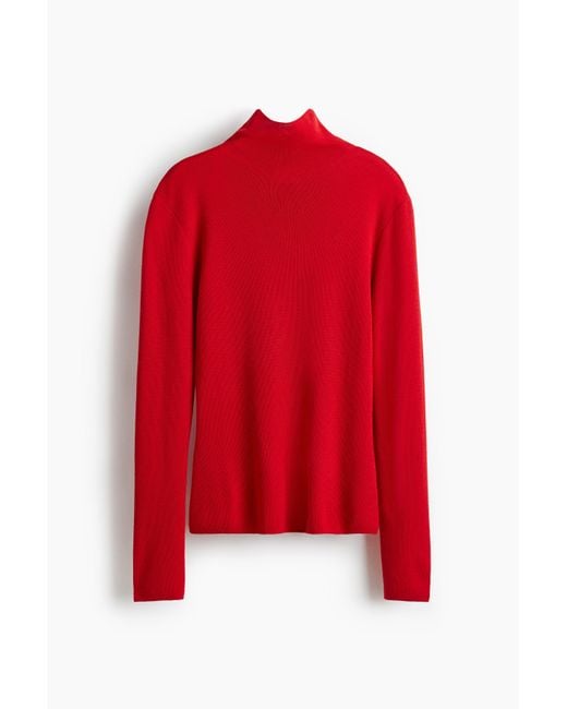 H&M Fijngebreide Top Met Turtleneck in het Red