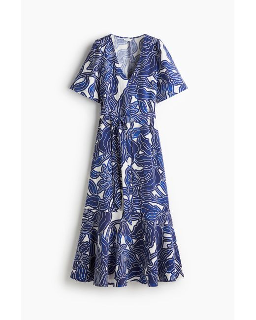 H&M Blue Gemustertes Twillkleid
