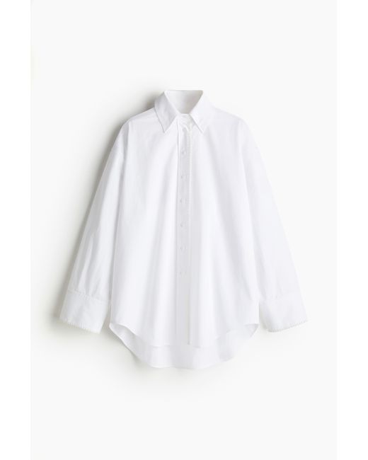 H&M White Baumwollbluse mit Steppnähten