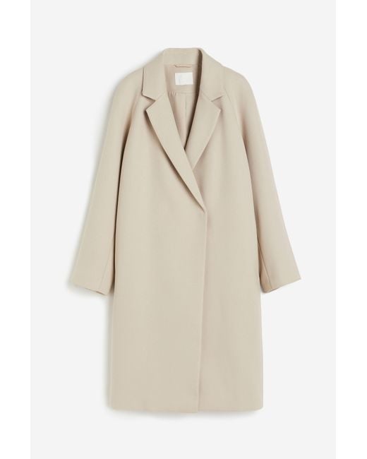 H&M Natural Zweireihiger Mantel in Midilänge