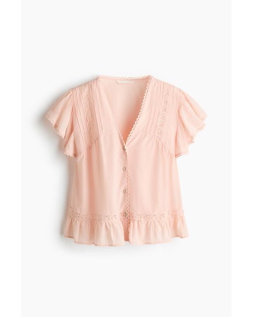 H&M Blouse Met Kant in het Pink