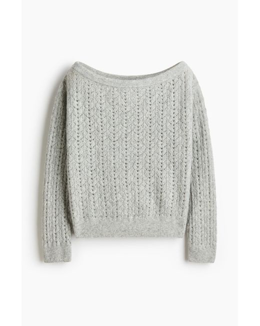 H&M White Off-Shoulder-Pullover aus Pointellestrick