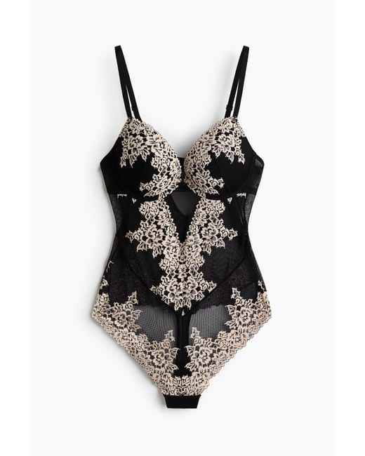 H&M Kanten Push-up Stringbody in het Black