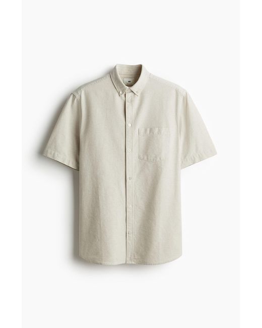 H&M Kurzärmeliges Oxford-Hemd in Regular Fit in White für Herren