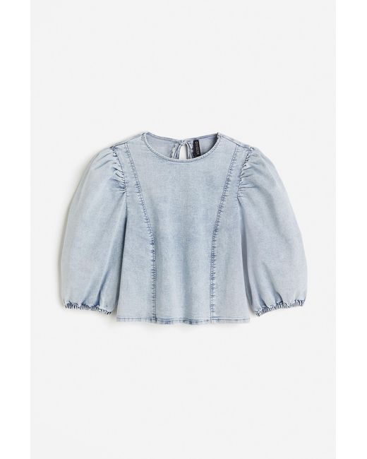 Top en denim avec manches bouffantes H&M en coloris Blue