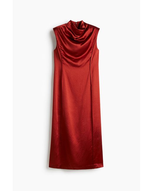 H&M Red Satinkleid mit Schulterpolstern