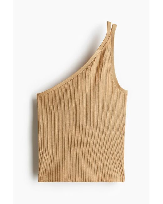 H&M Natural Rib-knit one-shoulder top