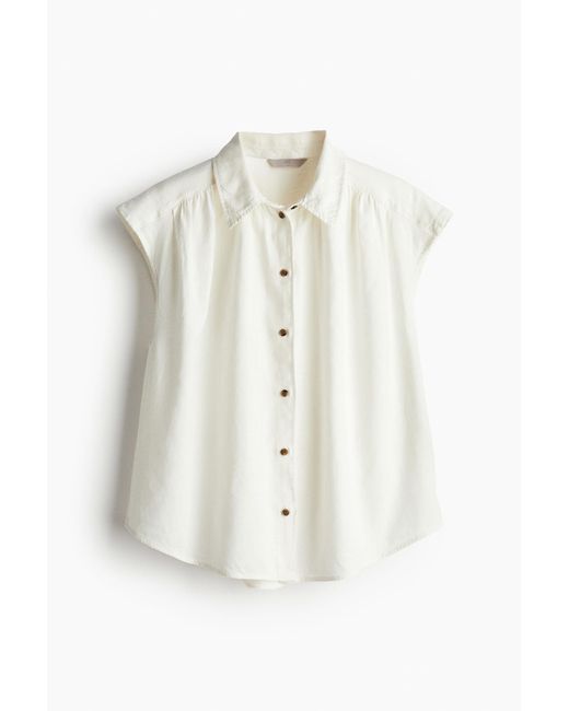 H&M White Ärmellose Bluse aus Leinenmix