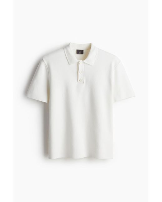 H&M Feinstrick-Poloshirt in Regular Fit in White für Herren