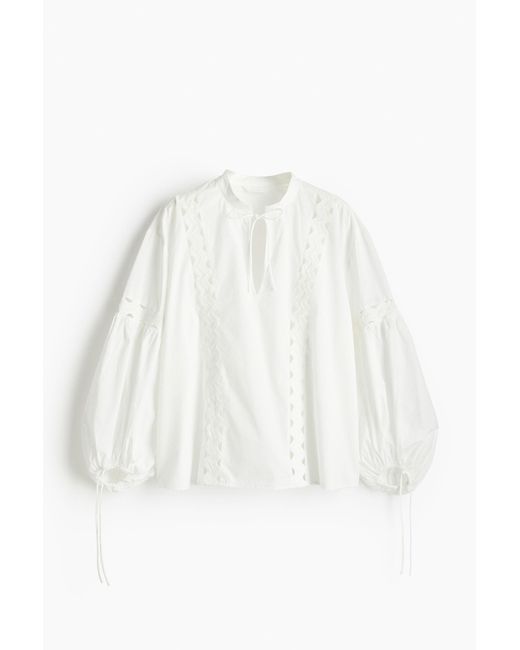 H&M White Bluse mit Stickerei