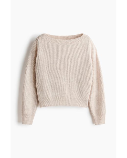 H&M Natural Oversized Pullover mit U-Boot-Ausschnitt