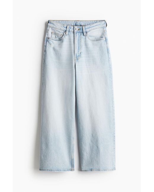Wide High Cropped Jeans H&M en coloris Blue