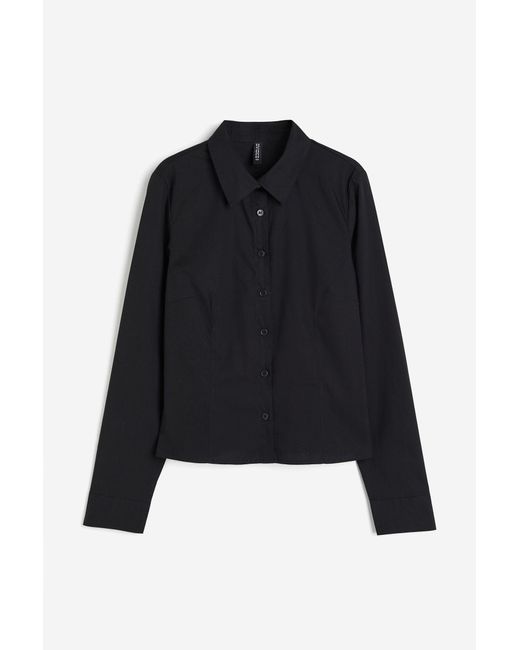 H&M Black Figurbetonte Bluse aus Popeline