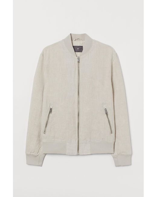 H&M Linen Bomber Jacket in White for Men - Lyst