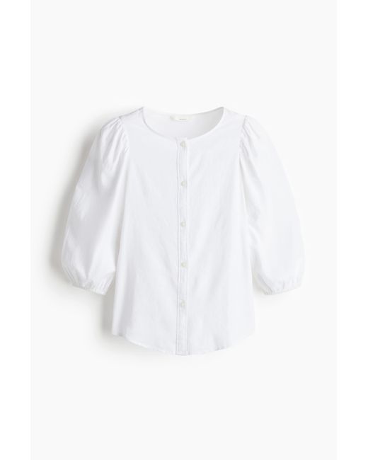 H&M White Bluse aus Leinenmix