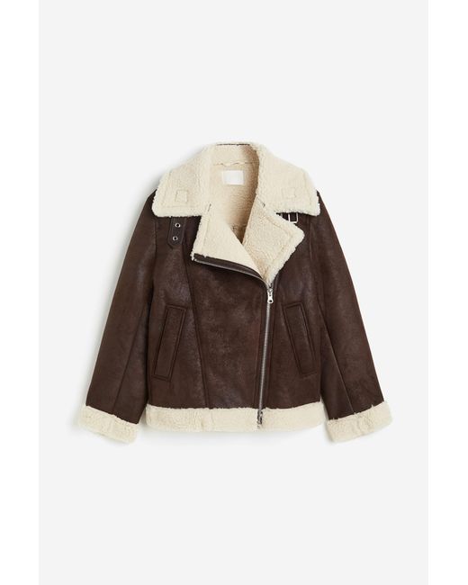 H&M Brown Oversized Jacke mit Teddyfleece