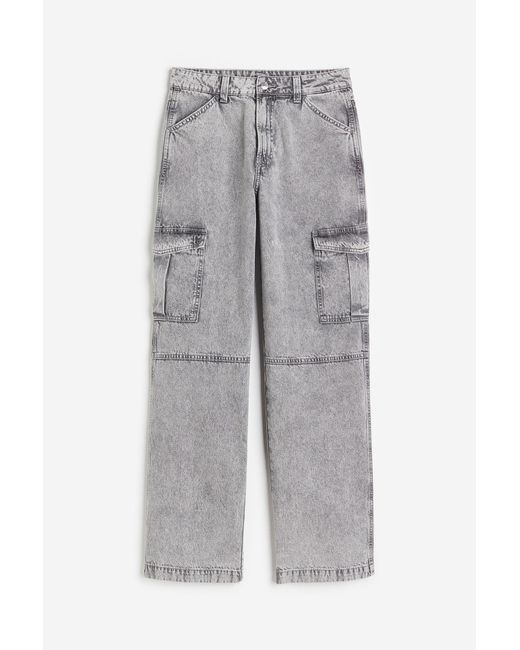 H&M Gray 90s Baggy High Cargo Jeans