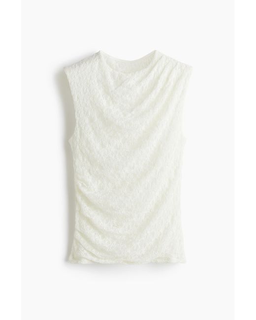 H&M White Drapiertes Top aus Spitzenjersey