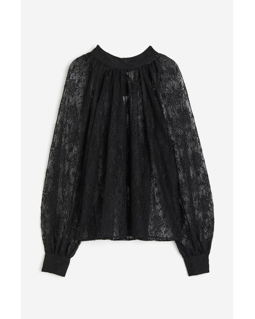 H&M Black Bluse aus Spitze mit Bindekragen