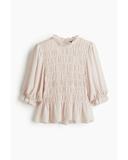 H&M Natural Smokbluse aus Plumetis