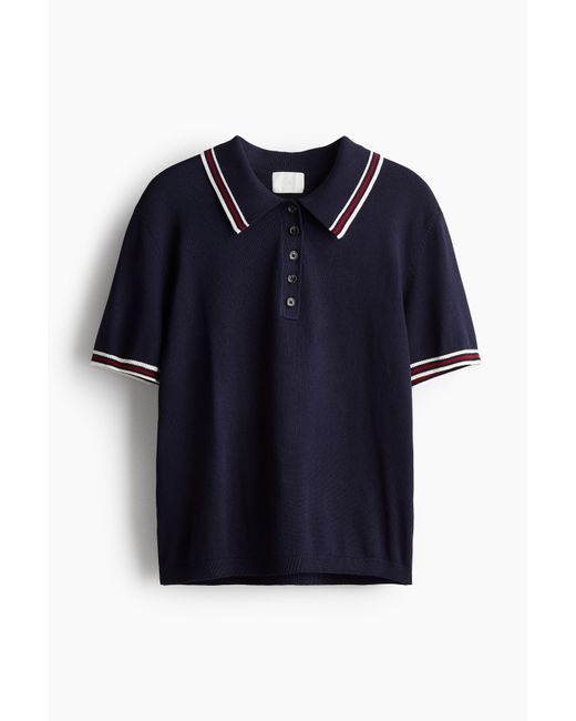 H&M Fijngebreide Polotop in het Blue