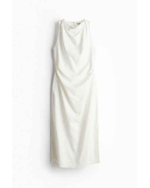 H&M White Drapiertes Kleid aus Leinenmix
