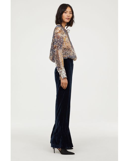 H\u0026M Wide-leg Velvet Pants in Dark Blue 