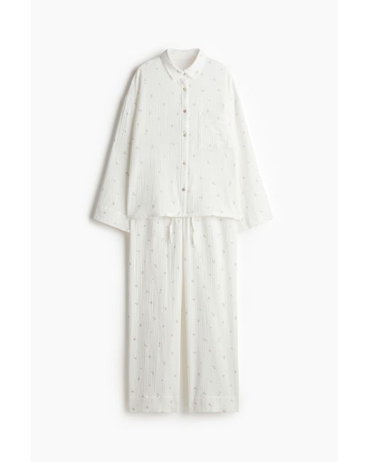 H&M White Pyjama aus Baumwollmusselin