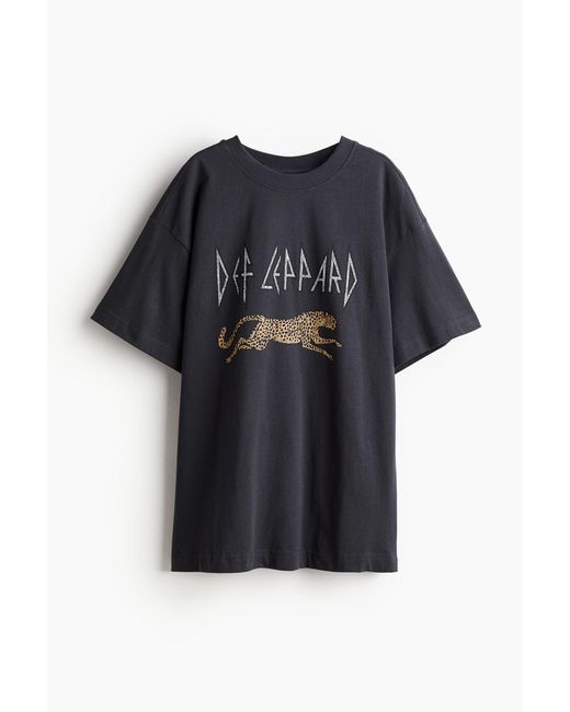 H&M Black Langes T-Shirt mit Druck