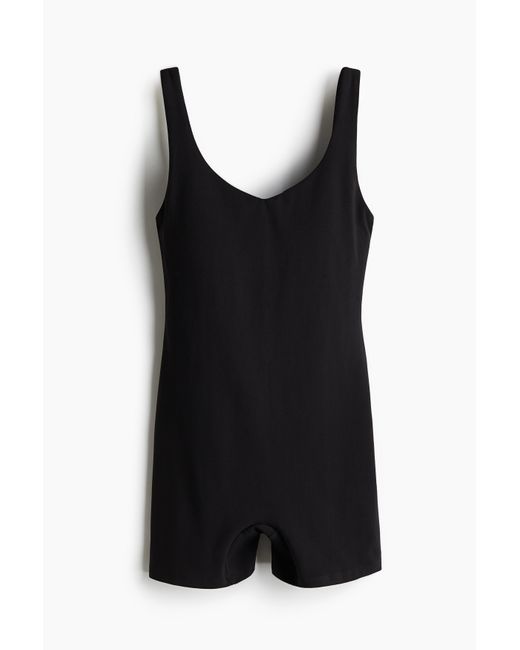 H&M Black Kurzer Sport-Jumpsuit mit SoftMoveTM