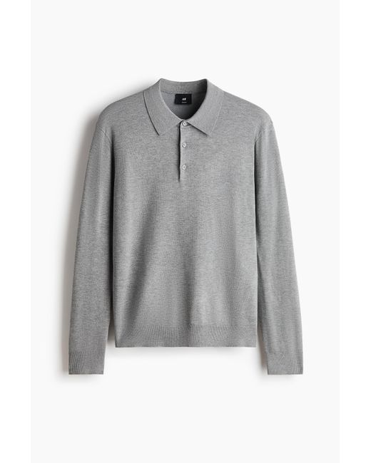 H&M Feinstrick-Poloshirt in Regular Fit in Gray für Herren