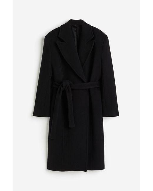 H&M Mantel aus Wollmischung mit Bindegürtel in Schwarz | Lyst CH