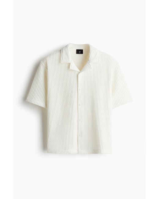 H&M Freizeithemd mit Waffelstruktur in Loose Fit in White für Herren
