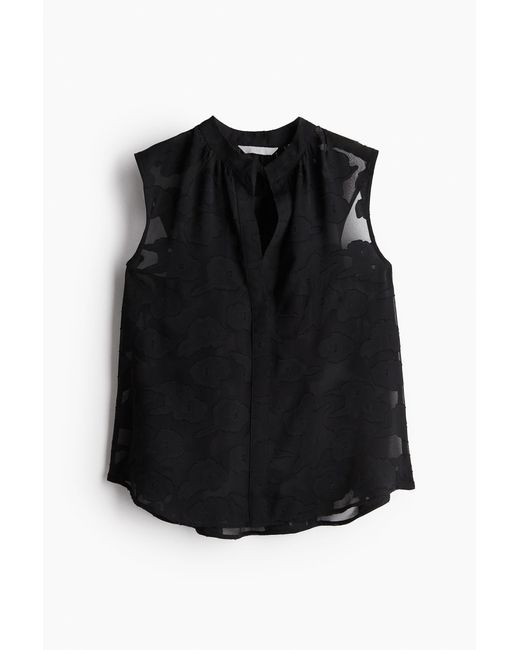 H&M Black Ärmellose Bluse aus Jacquardstoff