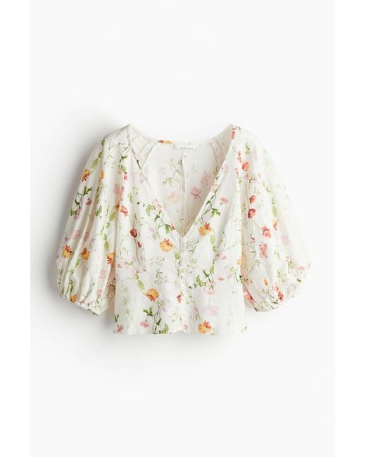 H&M White Bluse aus Leinenmix