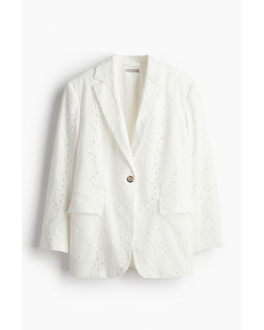 H&M White Oversized Blazer mit Broderie Anglaise