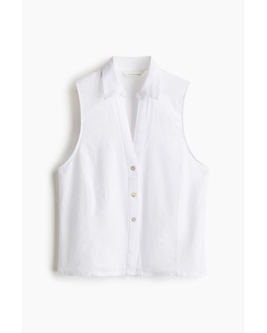 H&M White Ärmellose Bluse aus Leinenmix