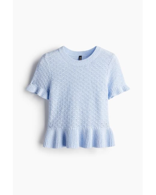 H&M Ajourgebreide Top Met Volants in het Blue