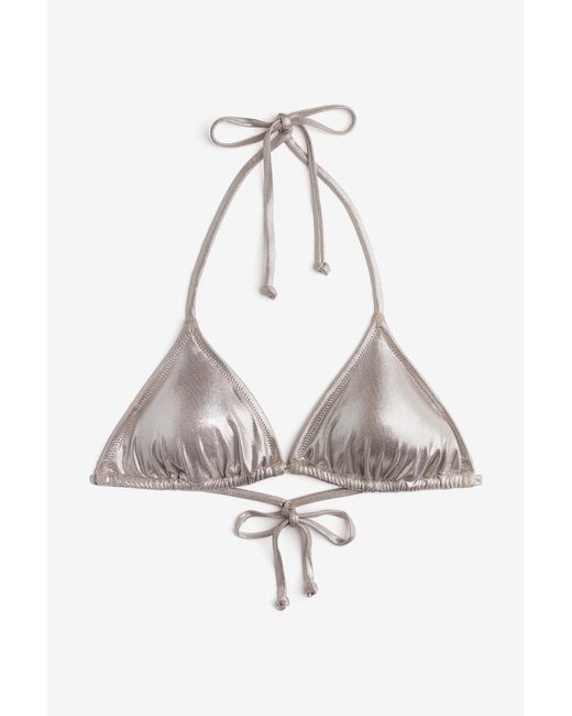 H&M White Wattiertes Triangel-Bikinitop