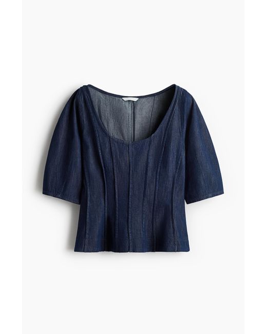 H&M Blue Peplumbluse im Denimlook