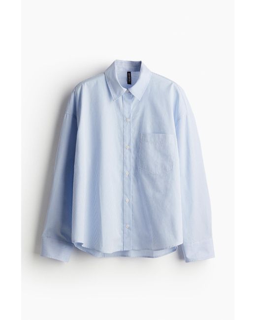 H&M Oversized Katoenen Overhemdblouse in het Blue