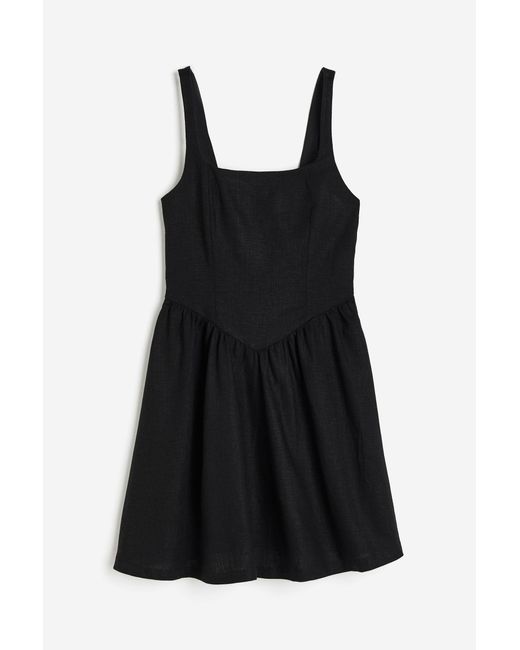 H&M Black Ausgestelltes Kleid aus Leinenmix