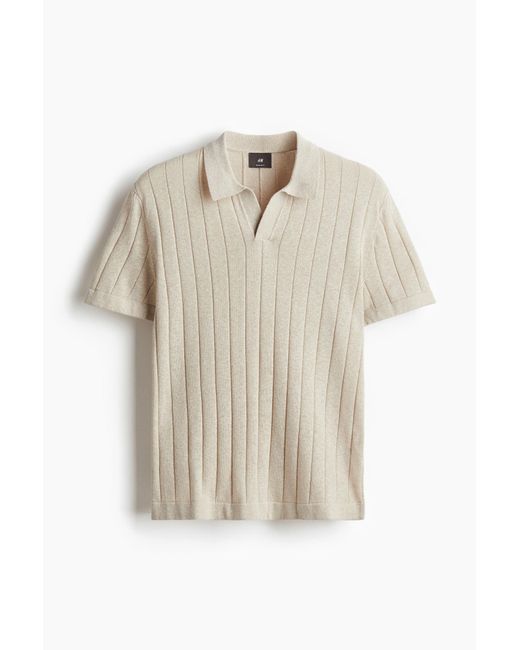 H&M Poloshirt aus feinem Rippstrick in Regular Fit in Natural für Herren