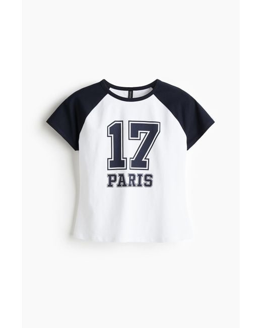 H&M Blue Baumwoll-T-Shirt mit Print
