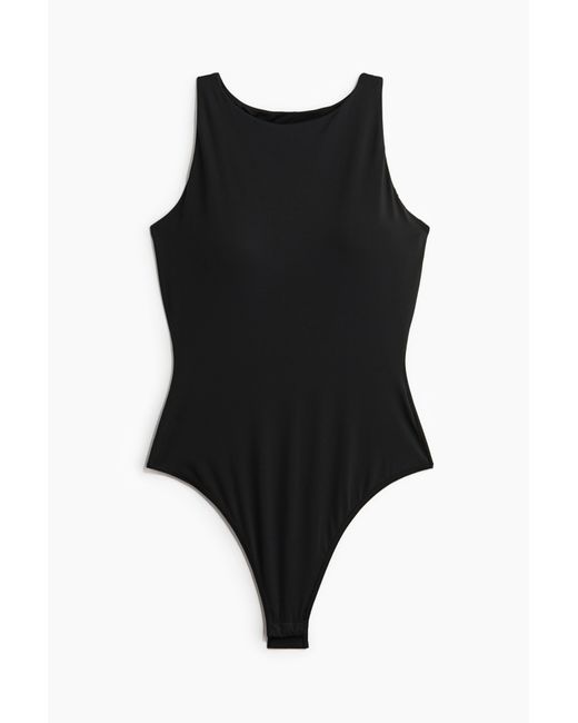 H&M Padded Stringbody Van Microvezel Met Hoge Hals in het Black
