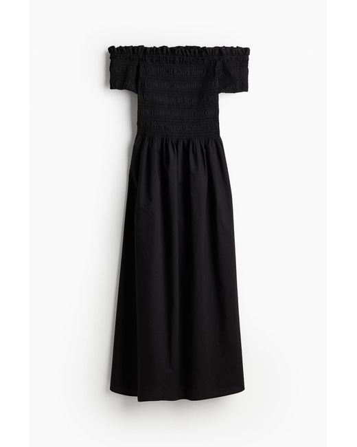 H&M Black Gesmoktes Off-Shoulder-Kleid